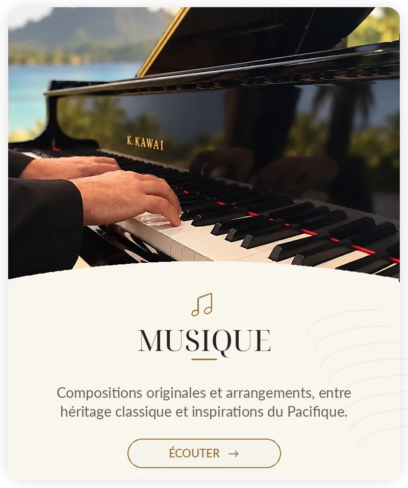 Découvrir les compositions originales et les arrangements de Samuel Magott, entre musique classique et inspirations du Pacifique.